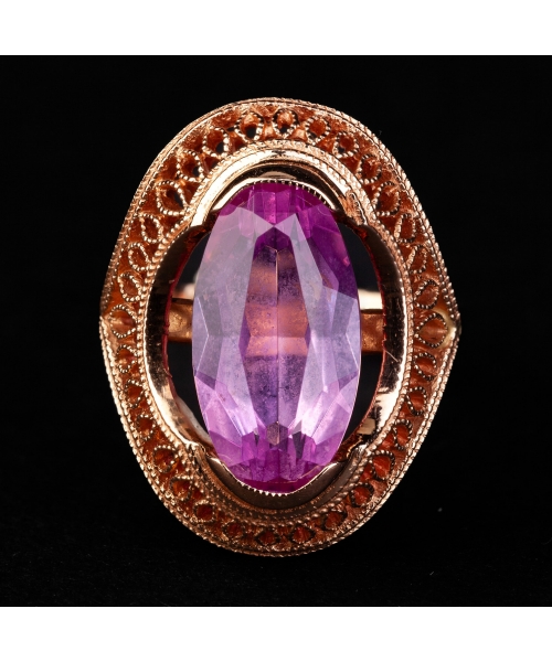 Gold ring with synthetic corundum, USSR - 2