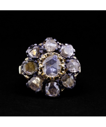 Złoty pierścionek kwiat z rozetami diamentowymi, vintage - 2