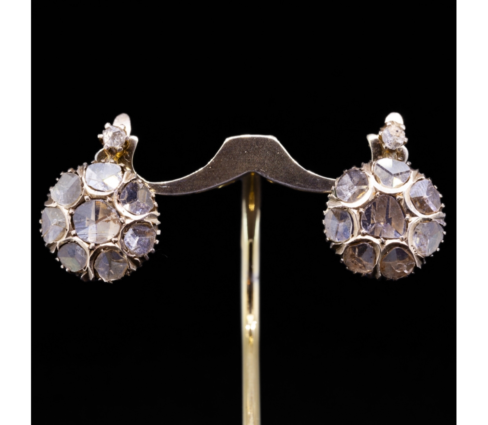 Złote kolczyki z rozetami diamentowymi z końca XIX wieku - 1