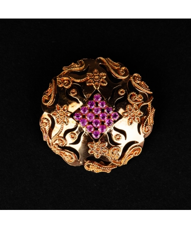 Gold vintage brooch with decorative stones - 1