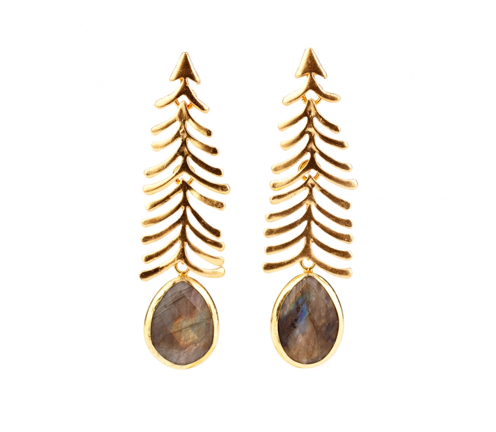 Goldplated bronze earrings with faceted labradorite - 1