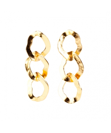 Goldplated hammered bronze chain link earrings - 1