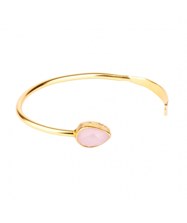 Złocona bransoleta z kwarcem różowym wykonana z brązu - 1