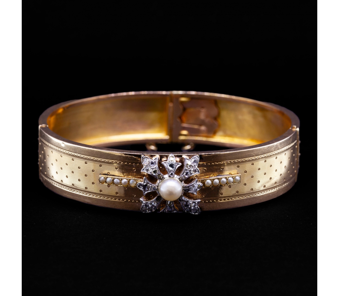 Złota bransoleta z perłami i diamentami z I poł. XX wieku, Paryż - 1